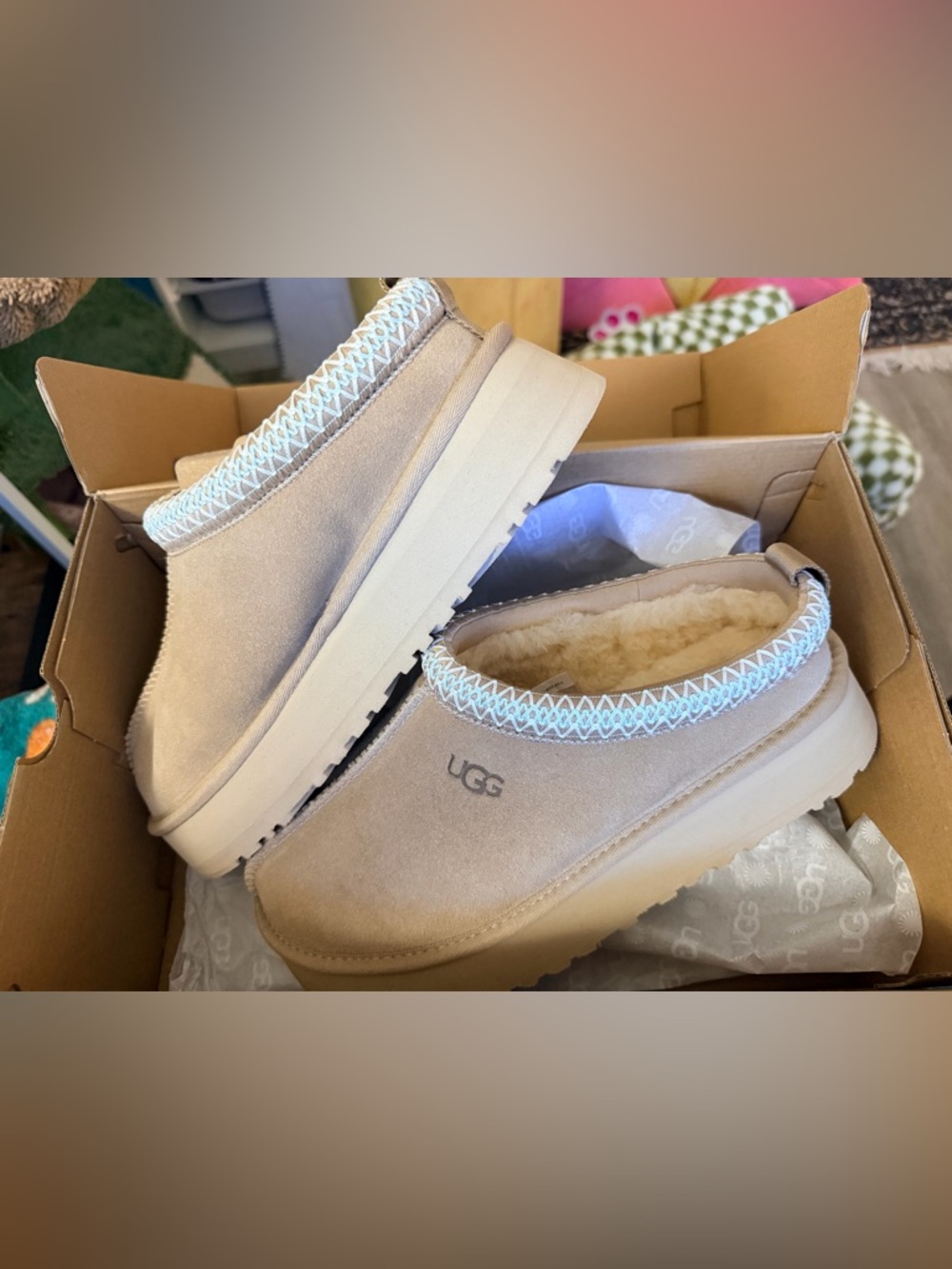UGG Women's Sand Suede Slip-On Clog with Shearling Trim